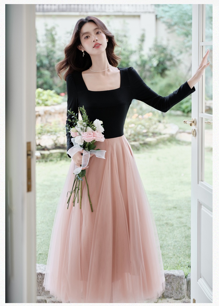 Ballet bottoming long dress France style dress