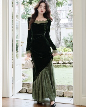 Square collar dress bottoming long dress