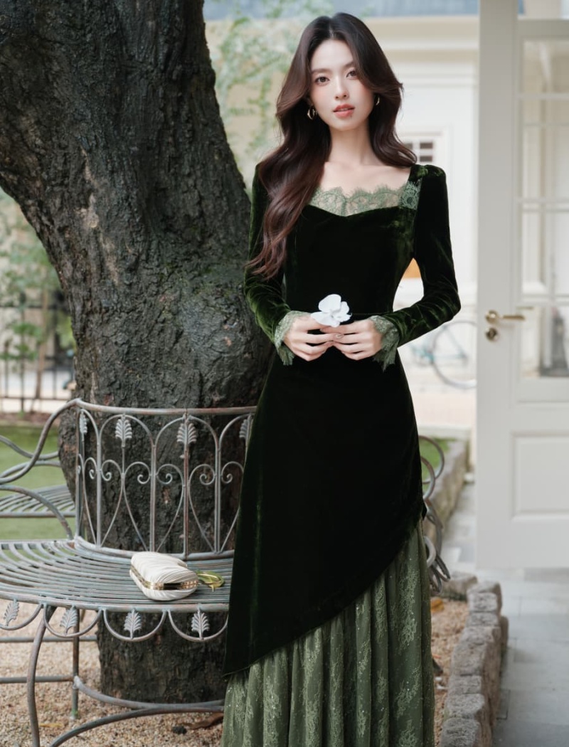 Square collar dress bottoming long dress