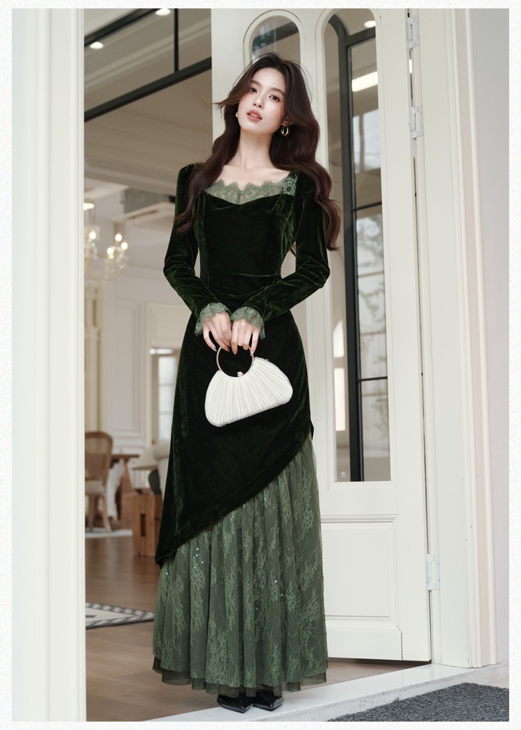 Square collar dress bottoming long dress