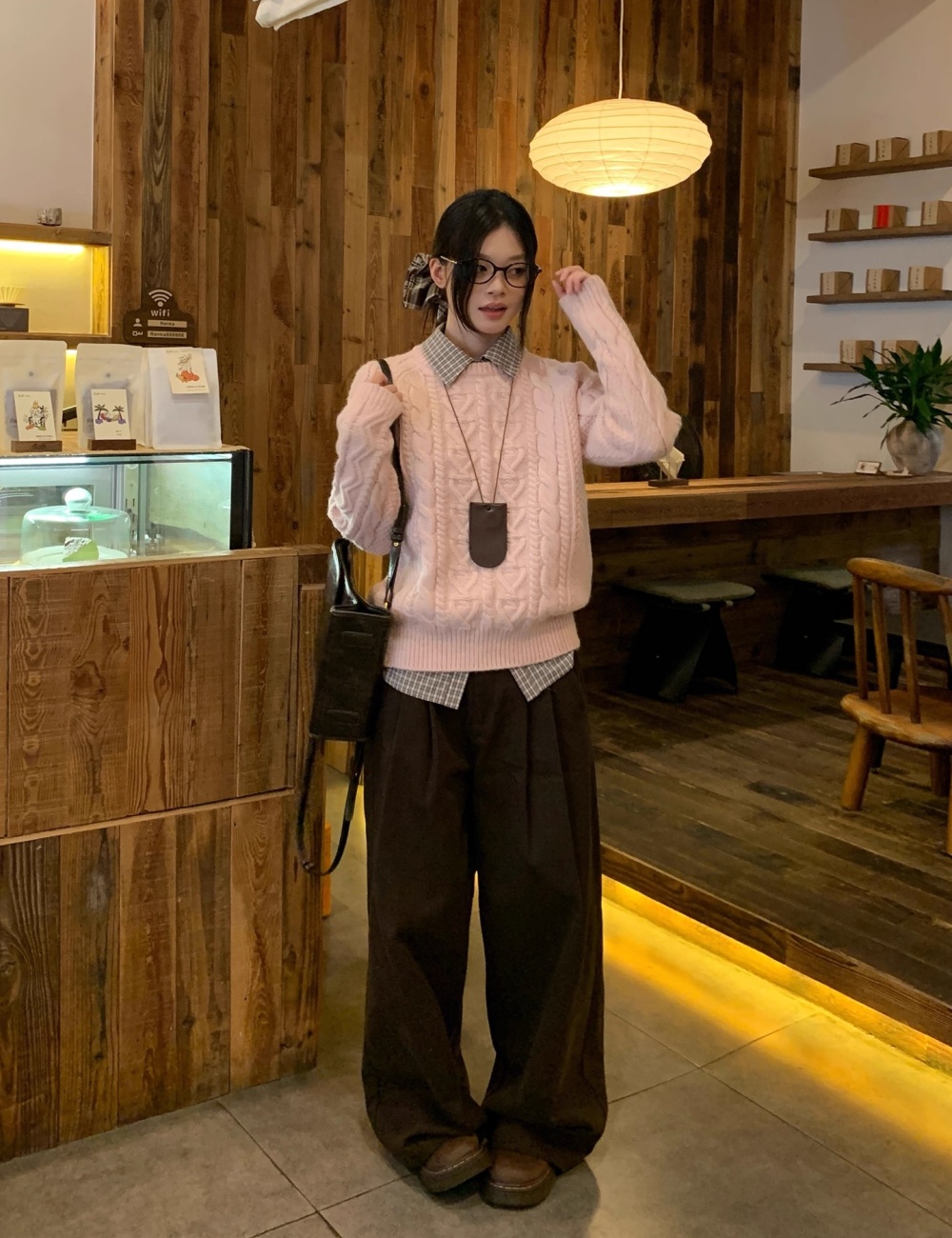 Winter pink loose sweater wears outside thick lazy tops