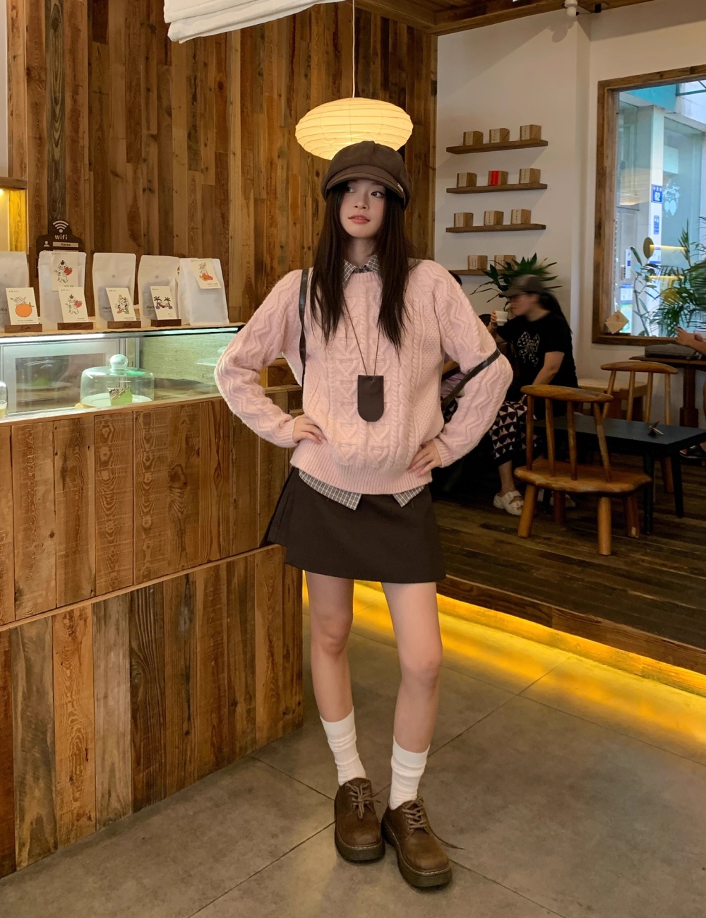 Winter pink loose sweater wears outside thick lazy tops