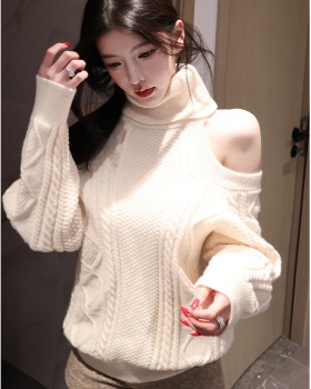 Knitted high collar sweater rose lazy tops for women