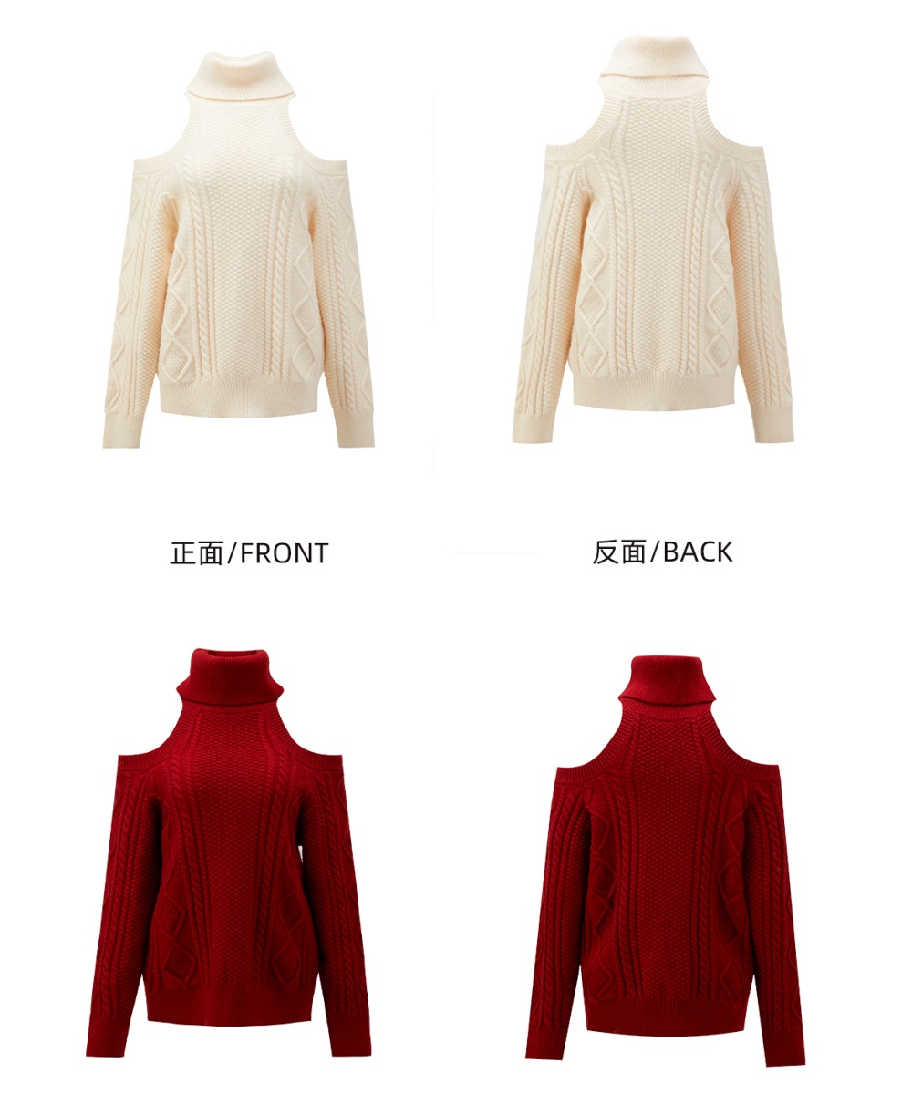 Knitted high collar sweater rose lazy tops for women