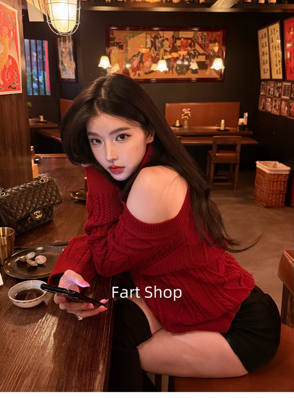 Knitted high collar sweater rose lazy tops for women