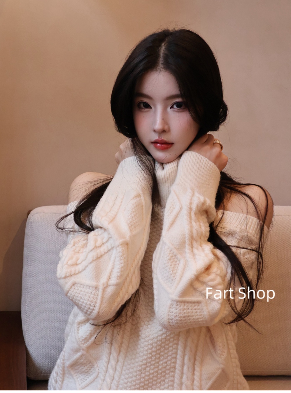 Knitted high collar sweater rose lazy tops for women