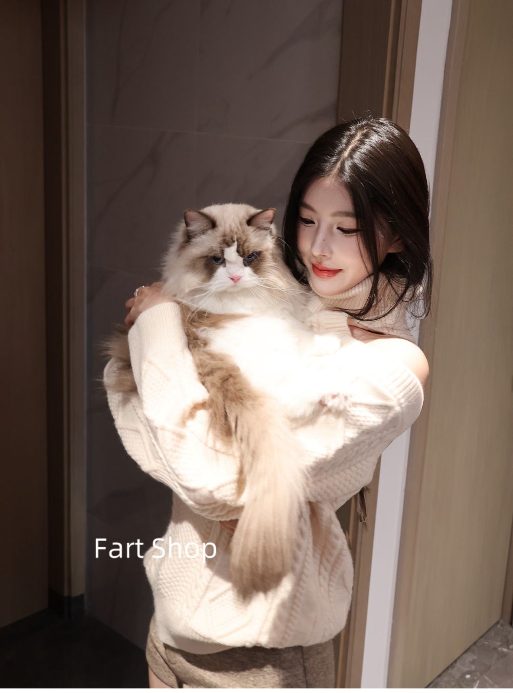 Knitted high collar sweater rose lazy tops for women