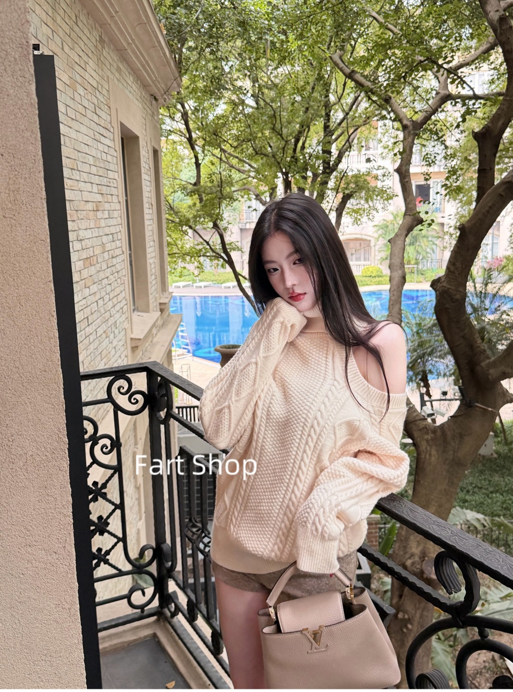 Knitted high collar sweater rose lazy tops for women