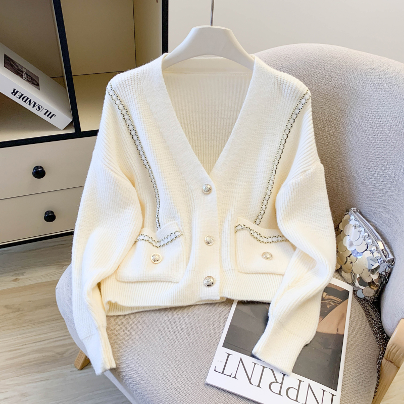 Loose autumn and winter cardigan V-neck retro sweater