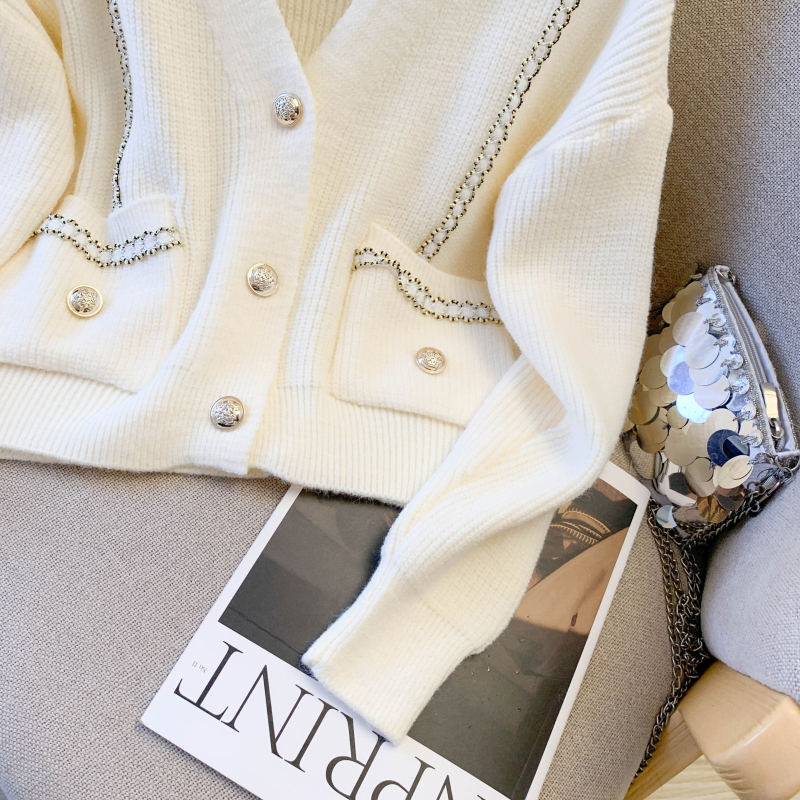 Loose autumn and winter cardigan V-neck retro sweater