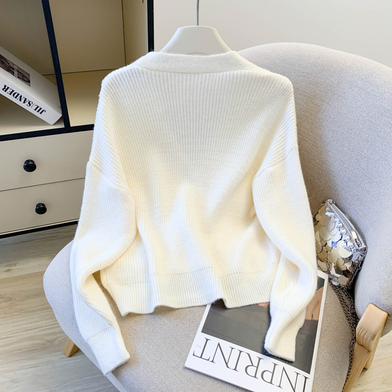 Loose autumn and winter cardigan V-neck retro sweater