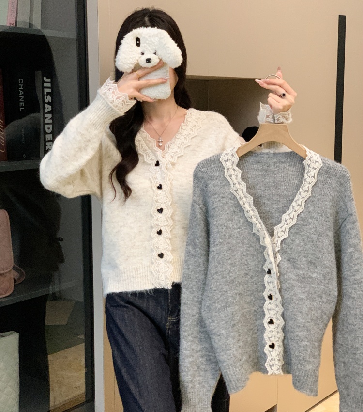 Buckle splice cardigan heart long sleeve tops for women