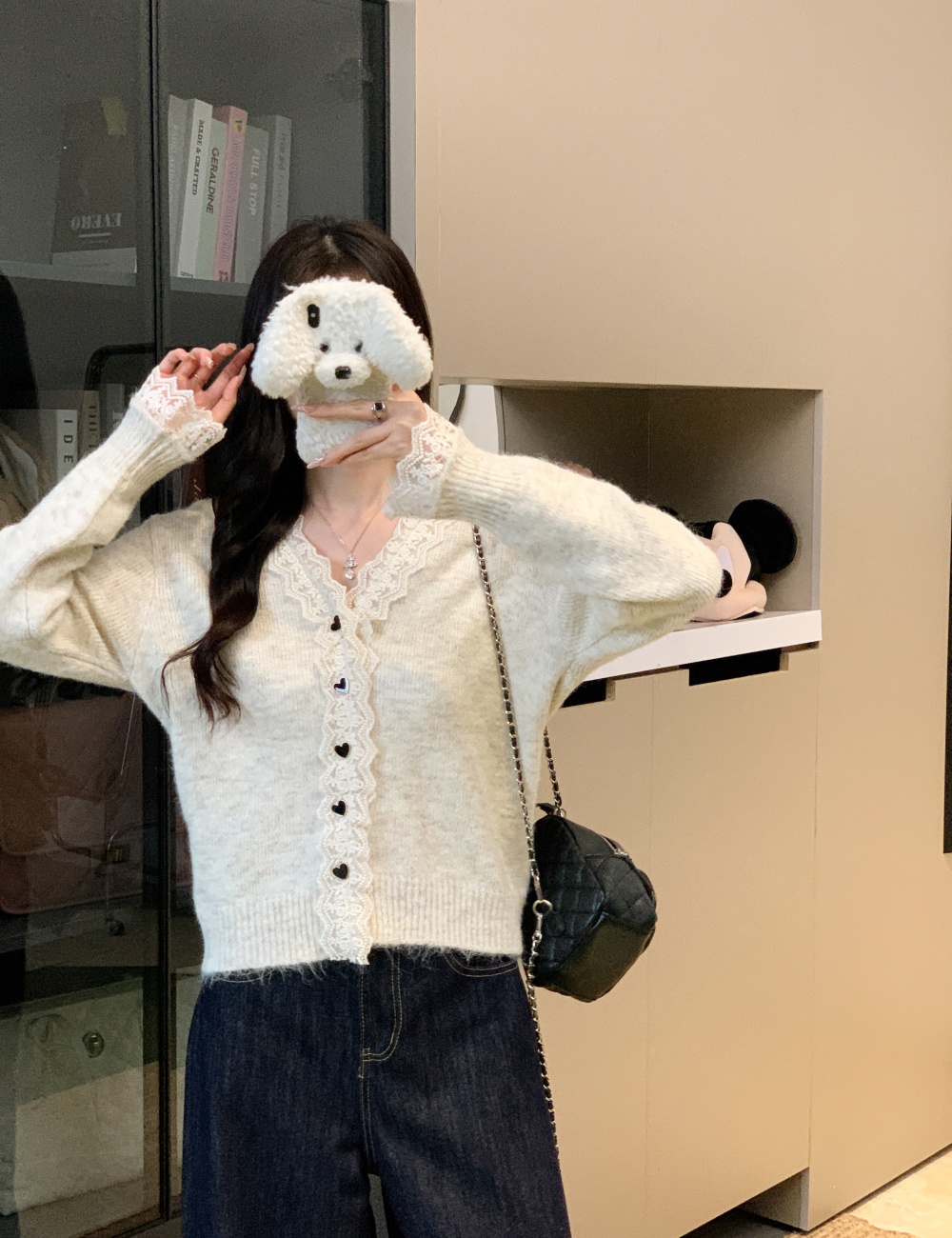 Buckle splice cardigan heart long sleeve tops for women