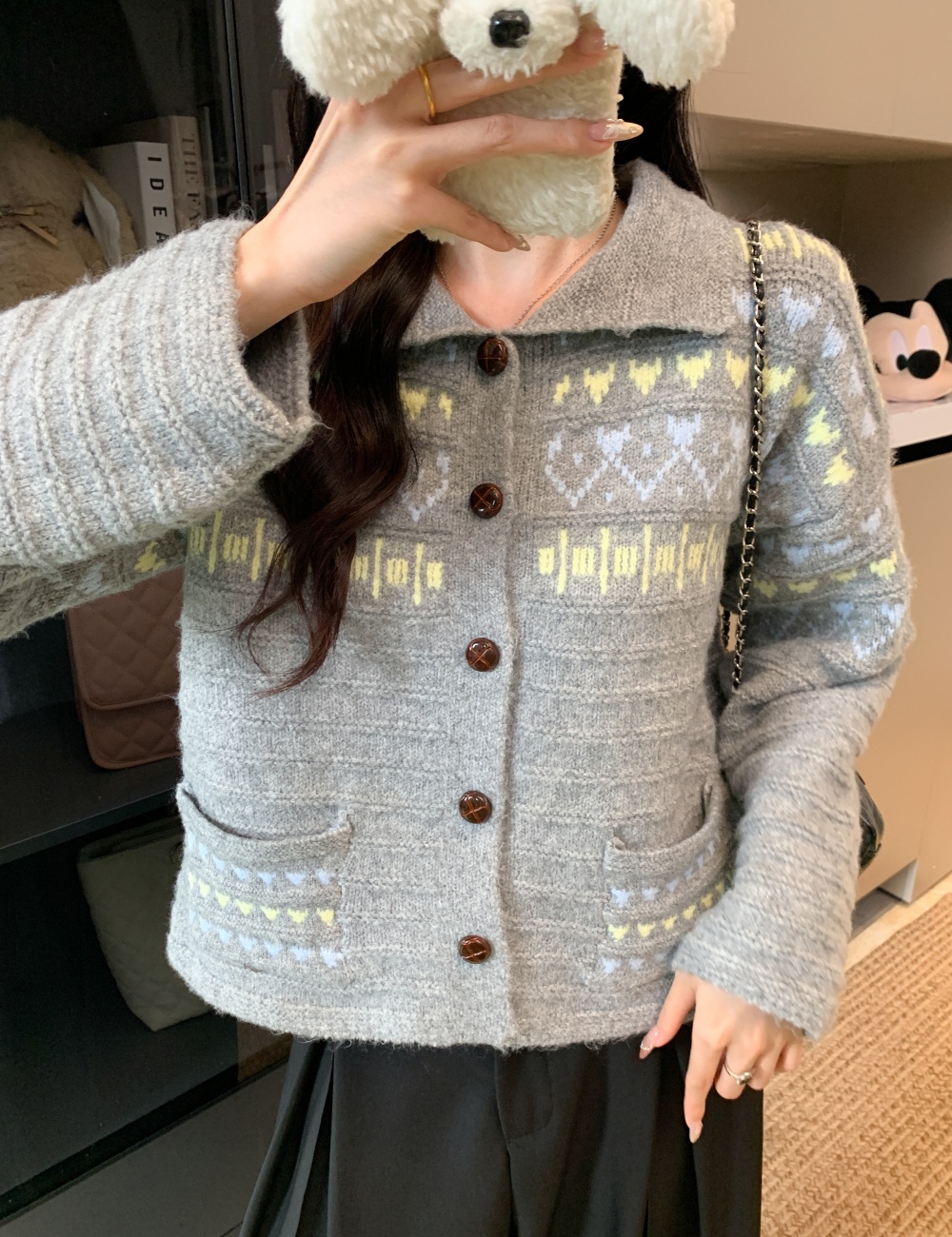 Pocket decoration sweater cardigan for women