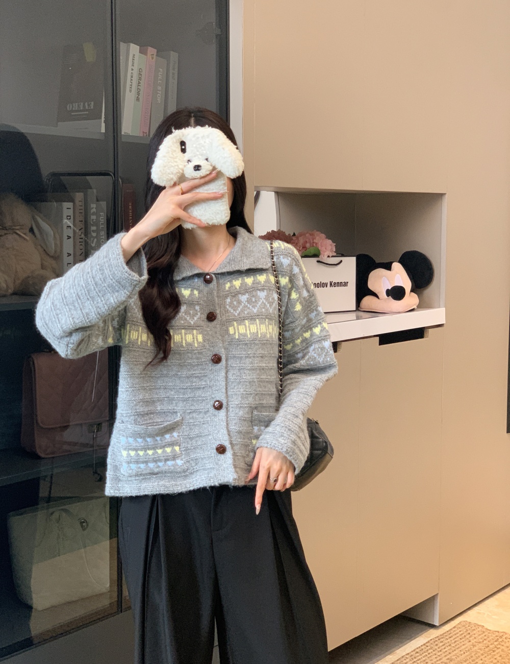 Pocket decoration sweater cardigan for women