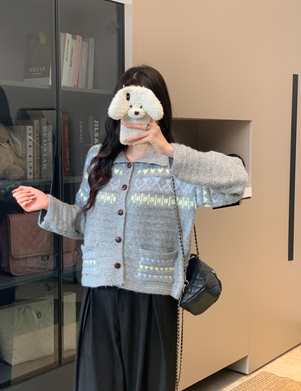 Pocket decoration sweater cardigan for women