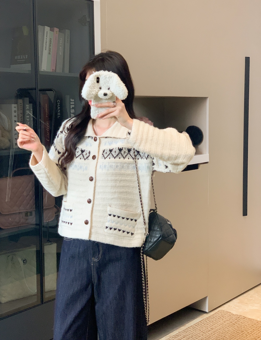 Pocket decoration sweater cardigan for women