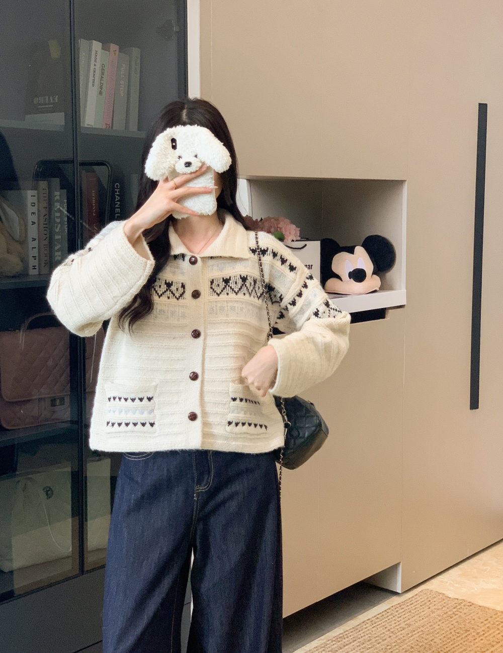 Pocket decoration sweater cardigan for women