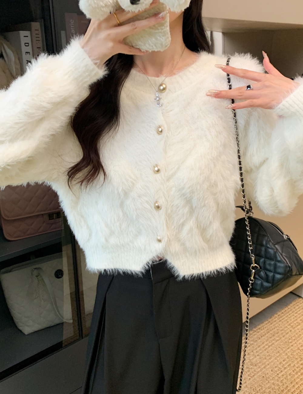Knitted coat imitation of mink hair cardigan for women
