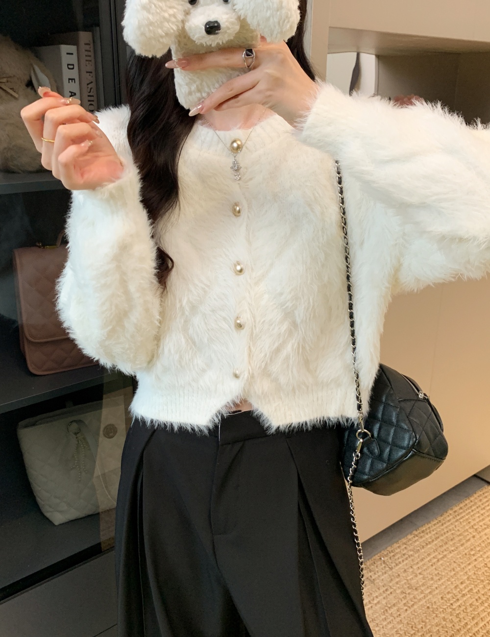 Knitted coat imitation of mink hair cardigan for women