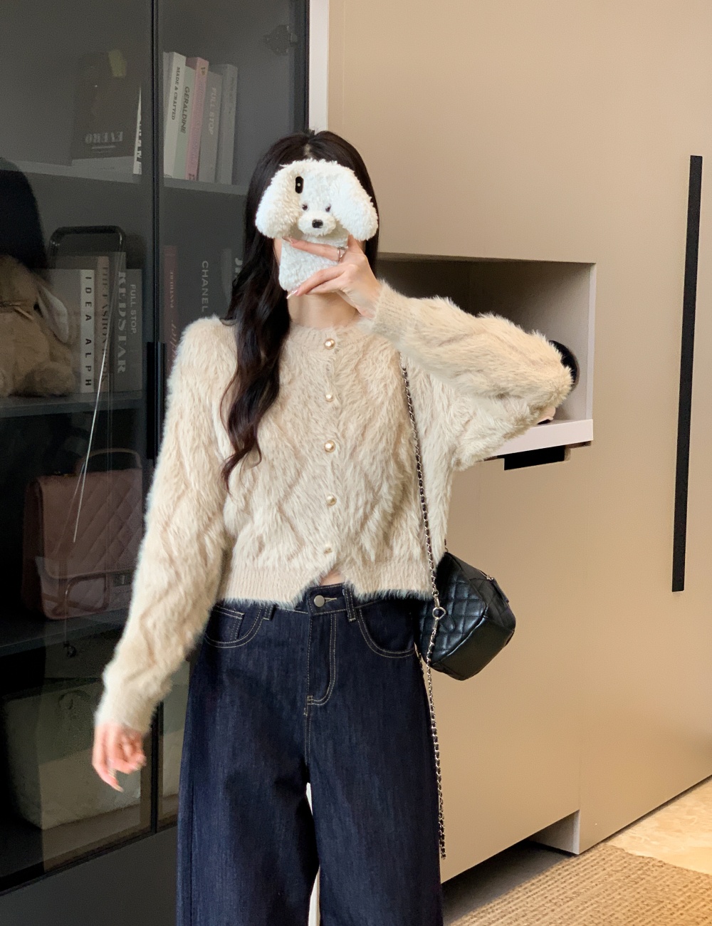 Knitted coat imitation of mink hair cardigan for women