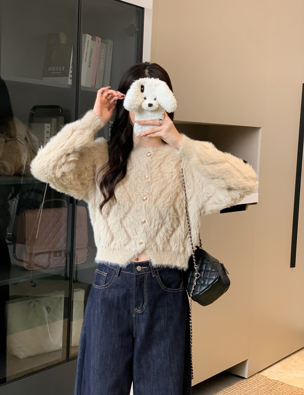 Knitted coat imitation of mink hair cardigan for women