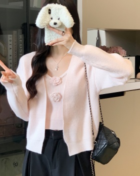 Stereoscopic cardigan flowers sweater a set for women