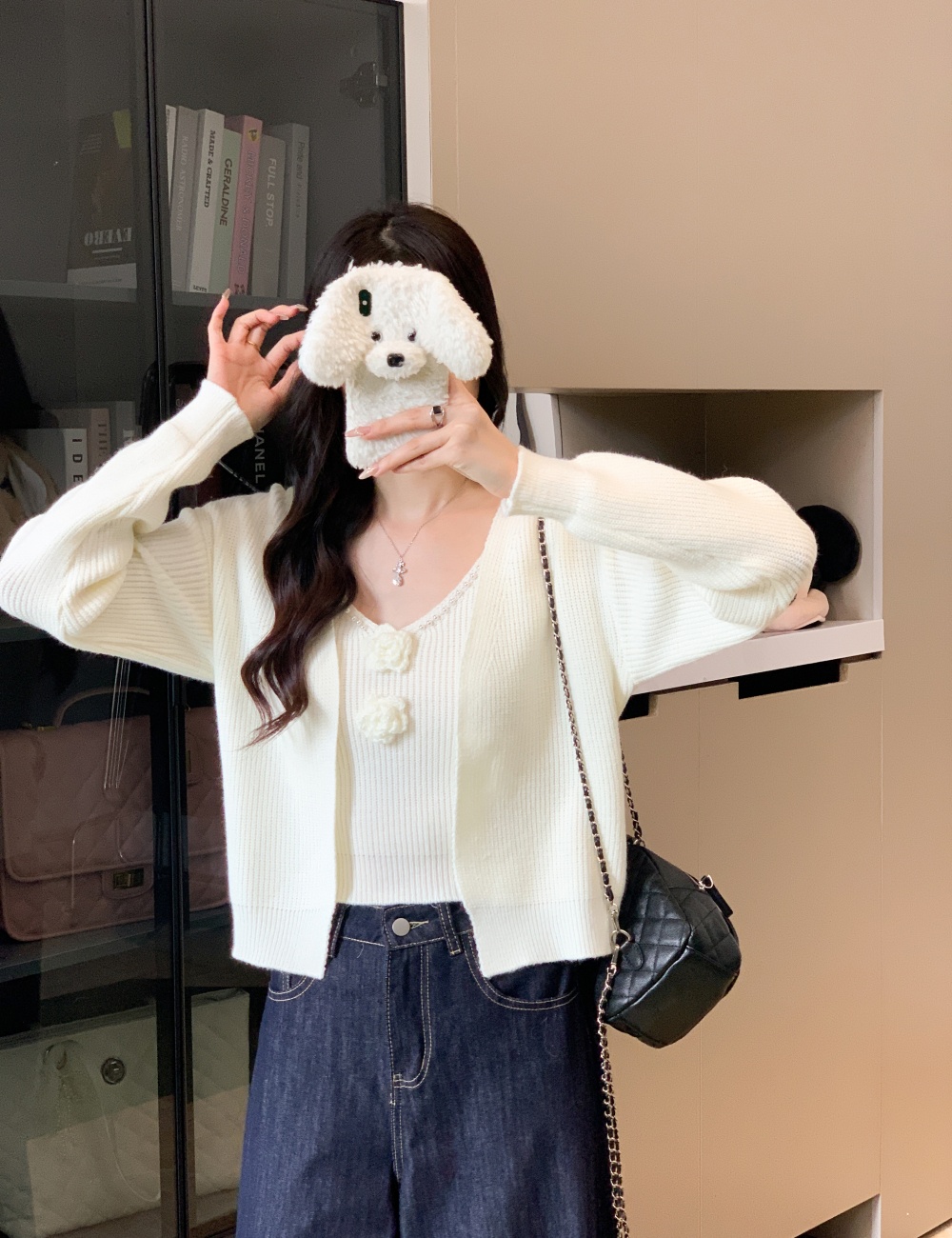 Stereoscopic cardigan flowers sweater a set for women