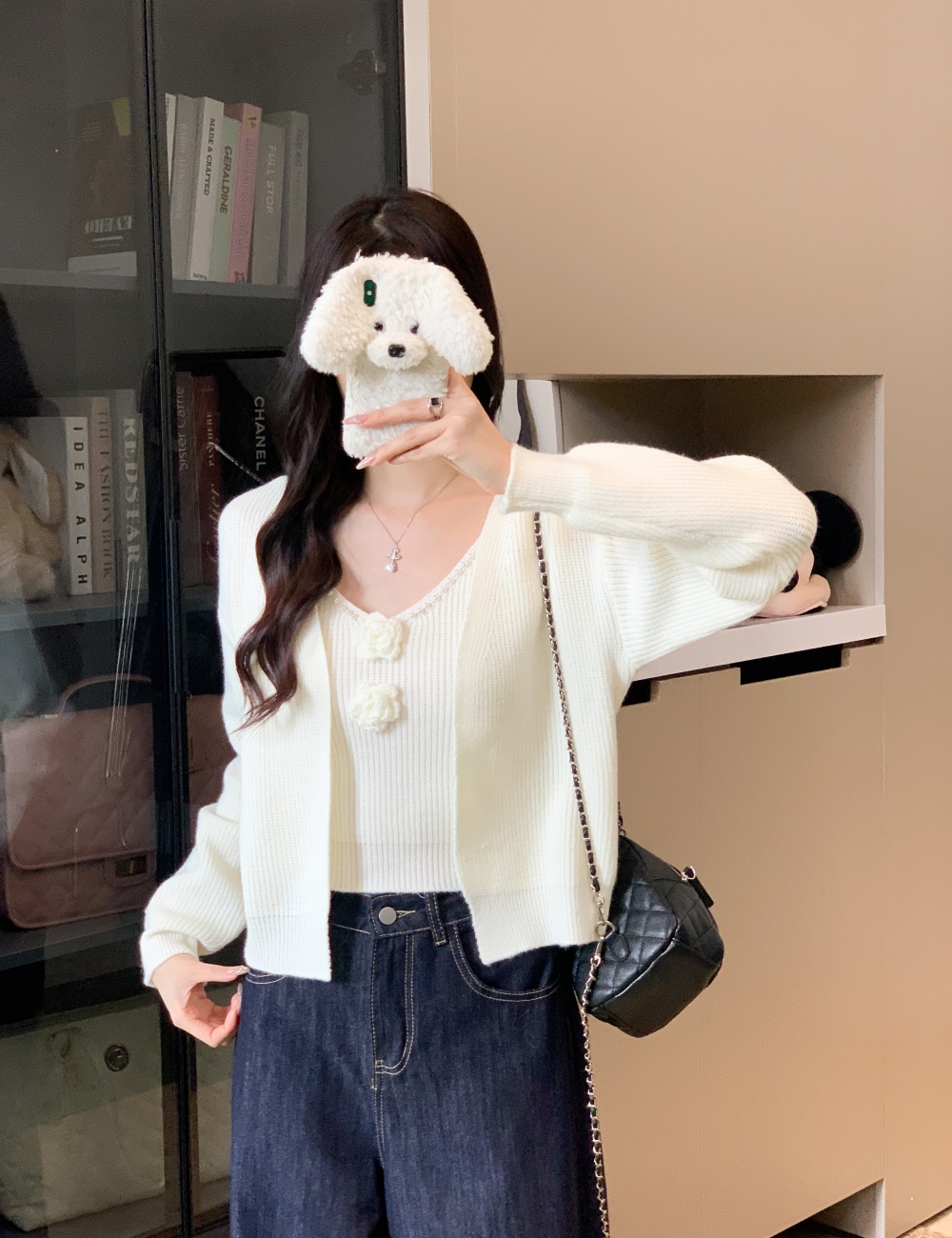 Stereoscopic cardigan flowers sweater a set for women
