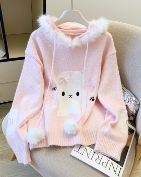 Loose fur collar coat Japanese style sweater for women