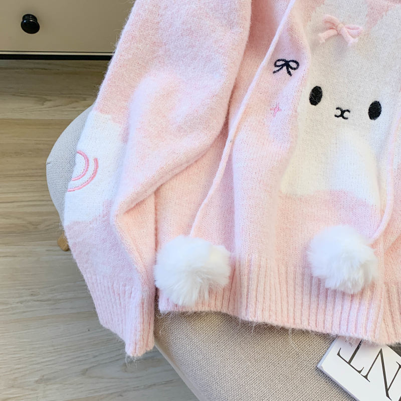 Loose fur collar coat Japanese style sweater for women