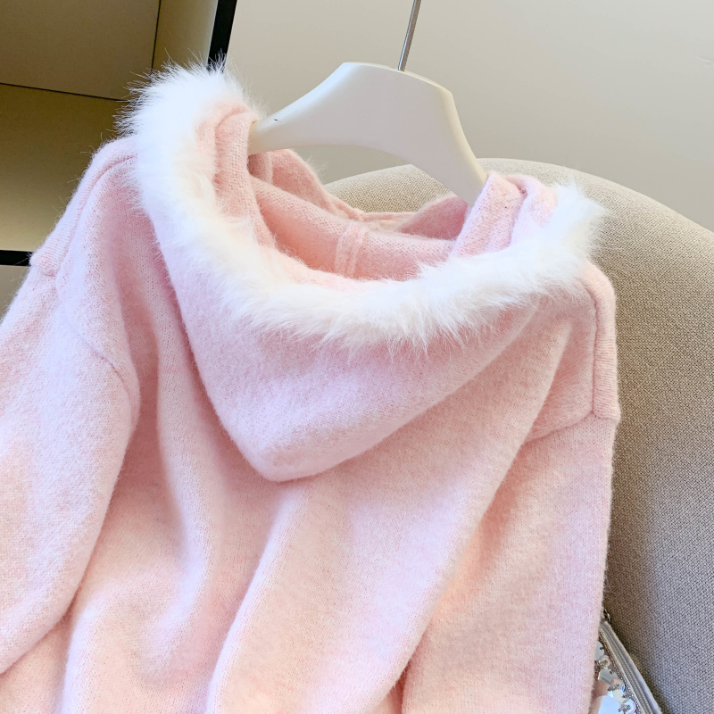 Loose fur collar coat Japanese style sweater for women