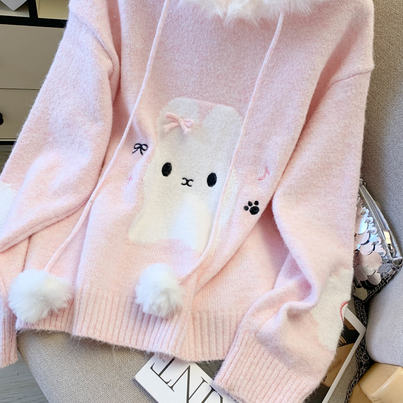 Loose fur collar coat Japanese style sweater for women