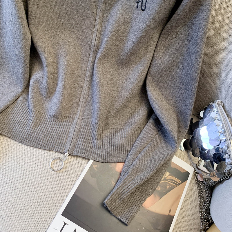 Embroidery zip cardigan thick bottoming shirt for women