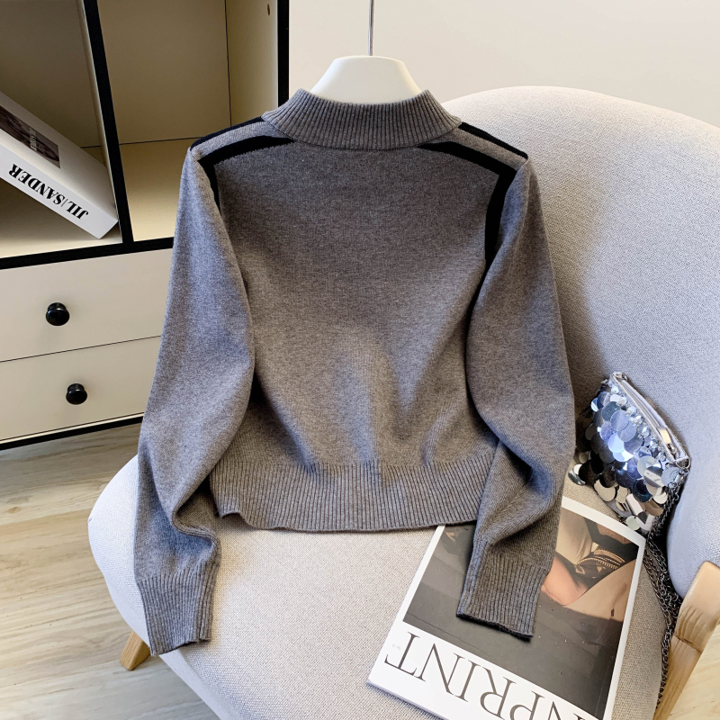 Embroidery zip cardigan thick bottoming shirt for women