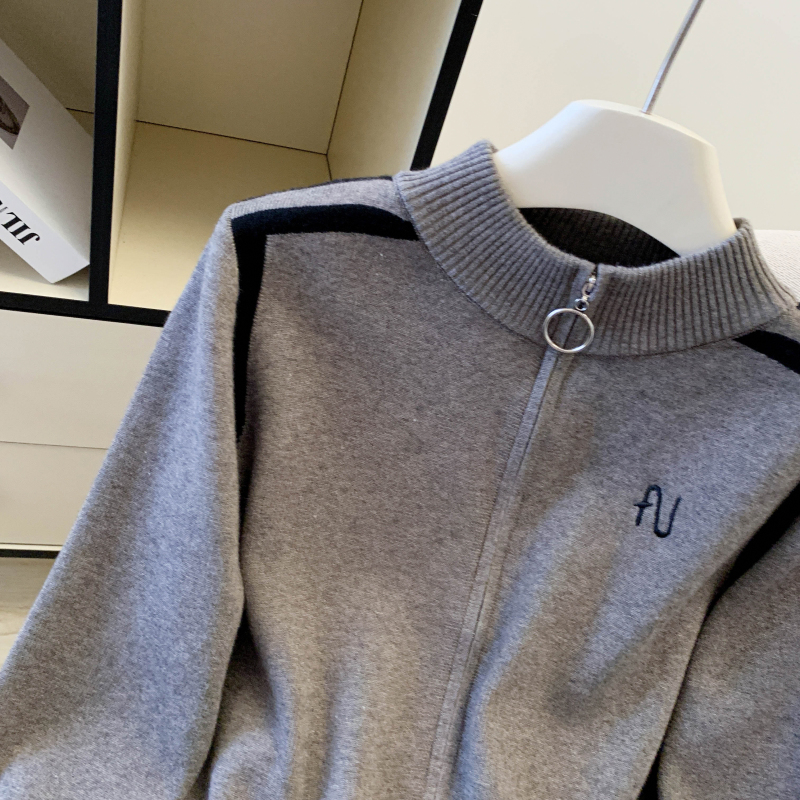 Embroidery zip cardigan thick bottoming shirt for women