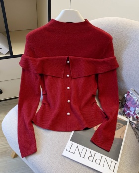 Light slim cstand collar sweater niche temperament tops