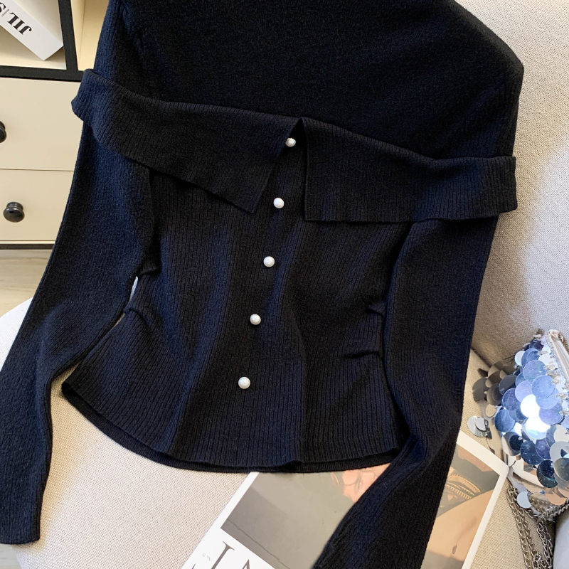 Light slim cstand collar sweater niche temperament tops