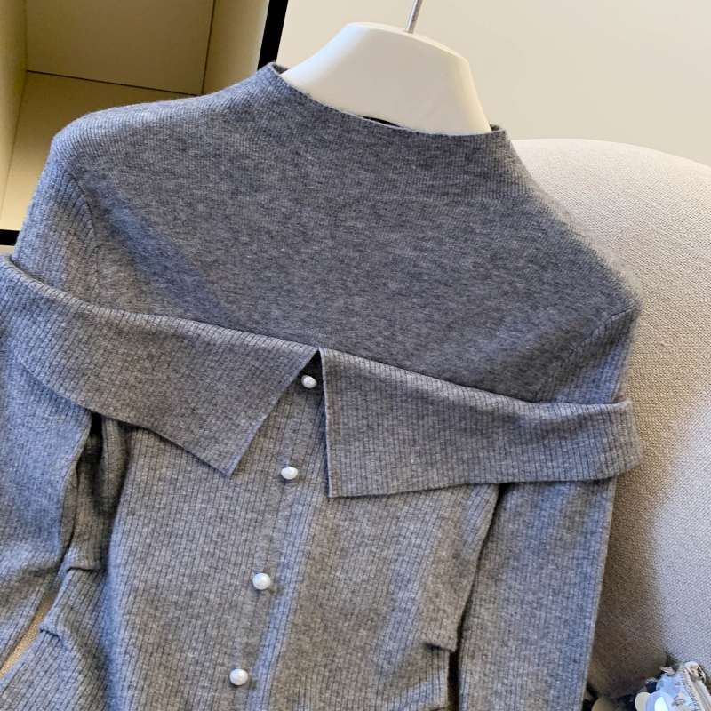 Light slim cstand collar sweater niche temperament tops