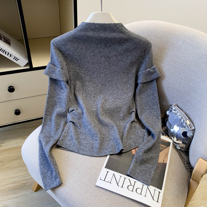 Light slim cstand collar sweater niche temperament tops