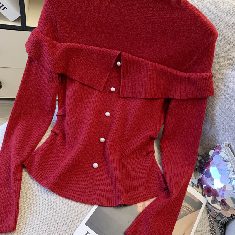 Light slim cstand collar sweater niche temperament tops