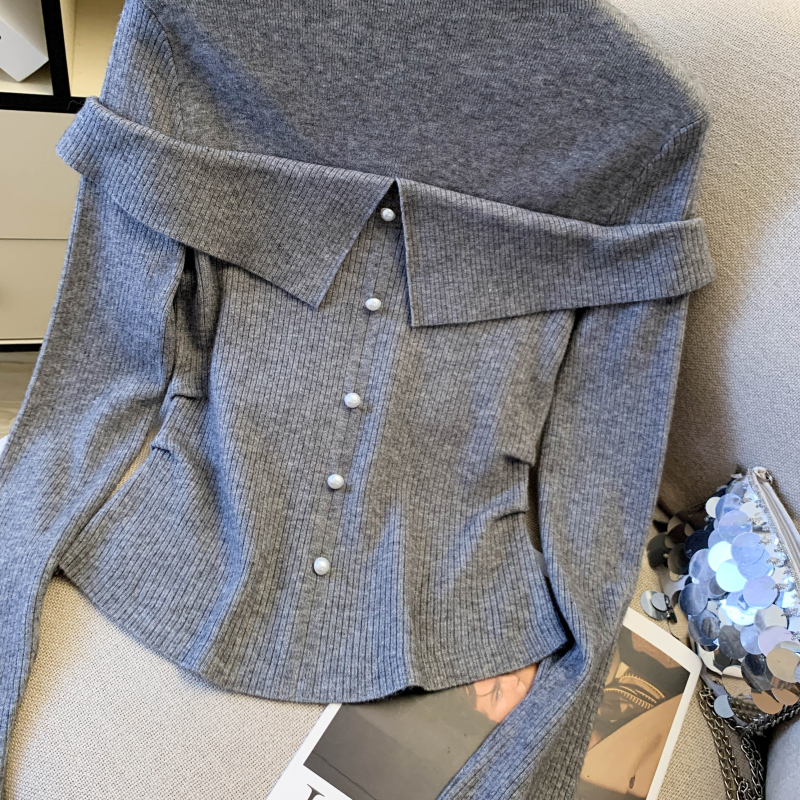 Light slim cstand collar sweater niche temperament tops