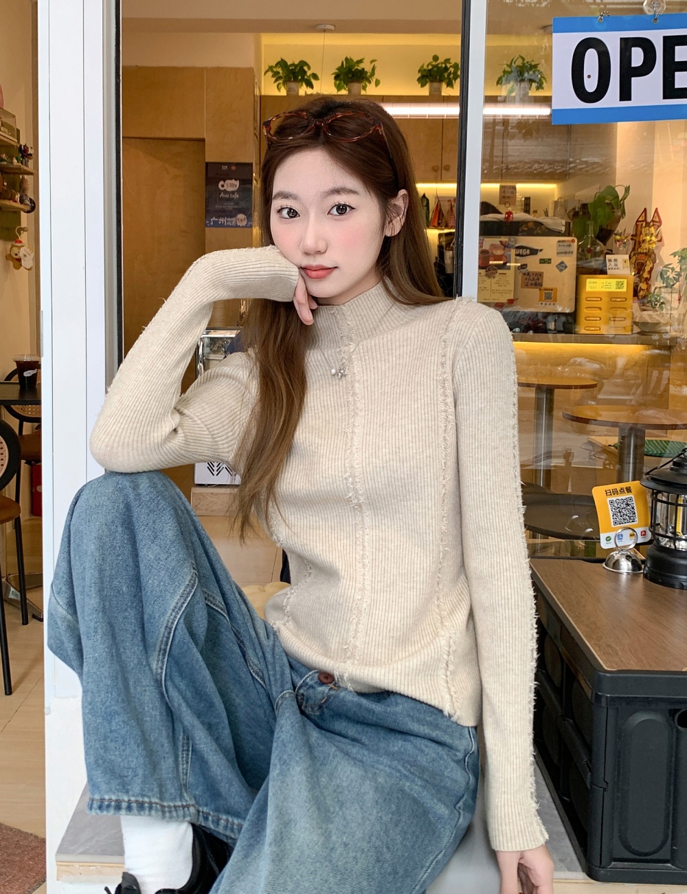 Inside the ride bottoming shirt burr sweater for women