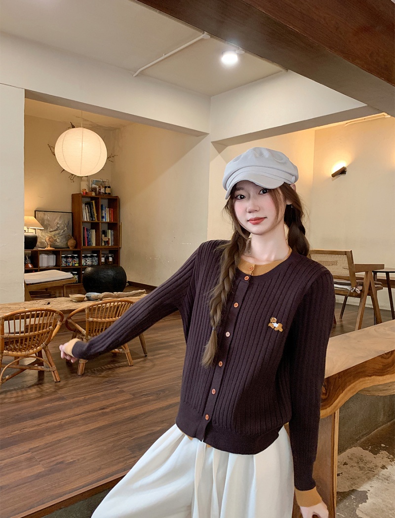 Round neck sweater mixed colors bottoming shirt for women