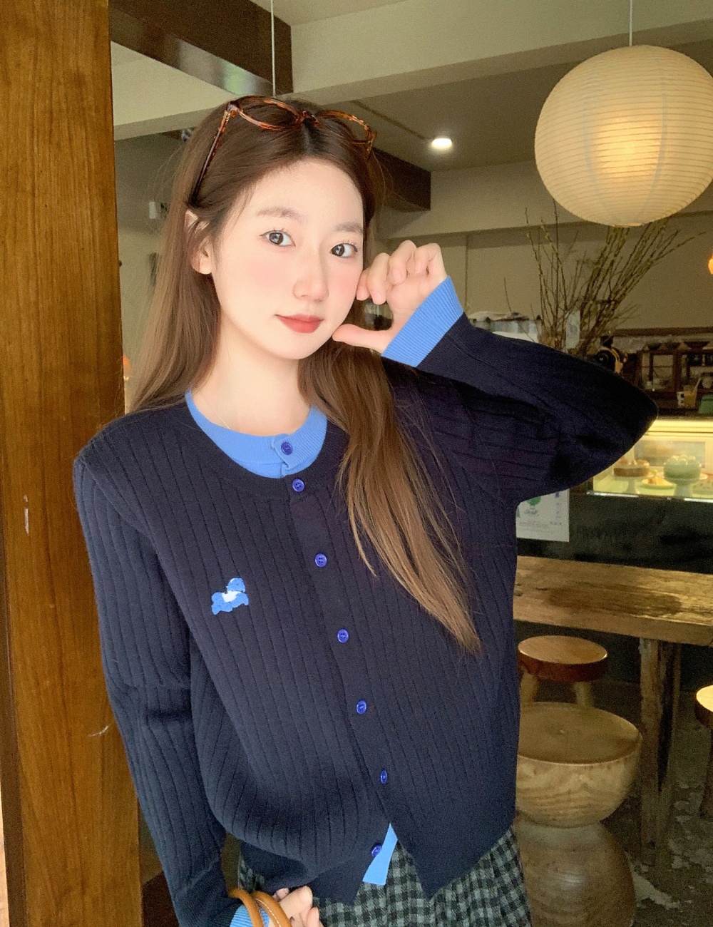 Round neck sweater mixed colors bottoming shirt for women
