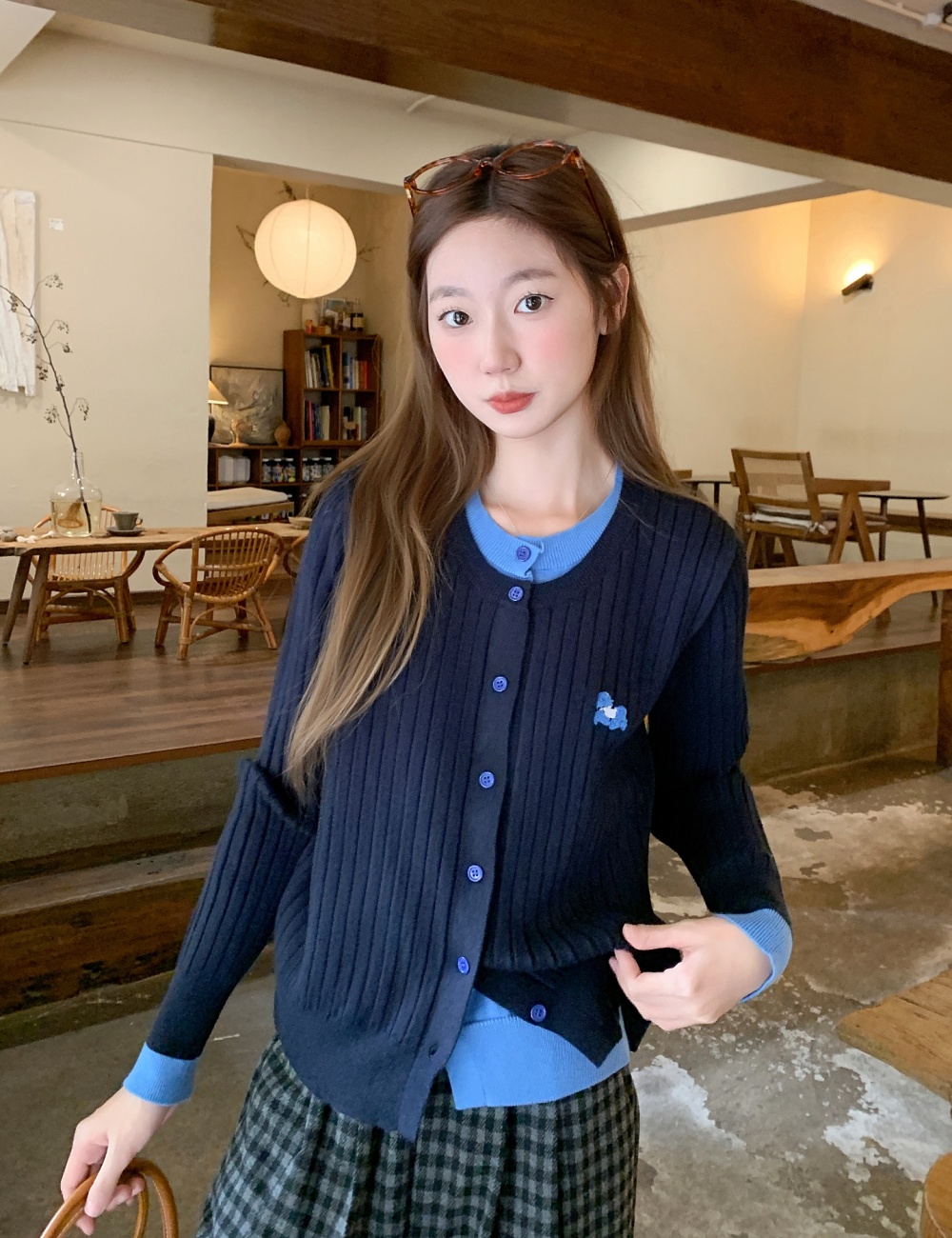 Round neck sweater mixed colors bottoming shirt for women