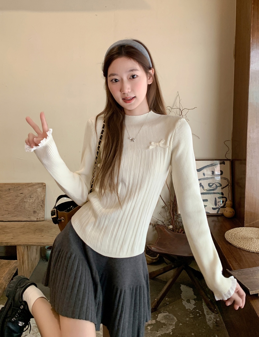 Knitted sweater autumn and winter bottoming shirt for women