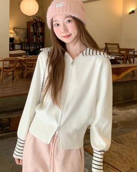 Unique slim tops double zip stripe cardigan for women