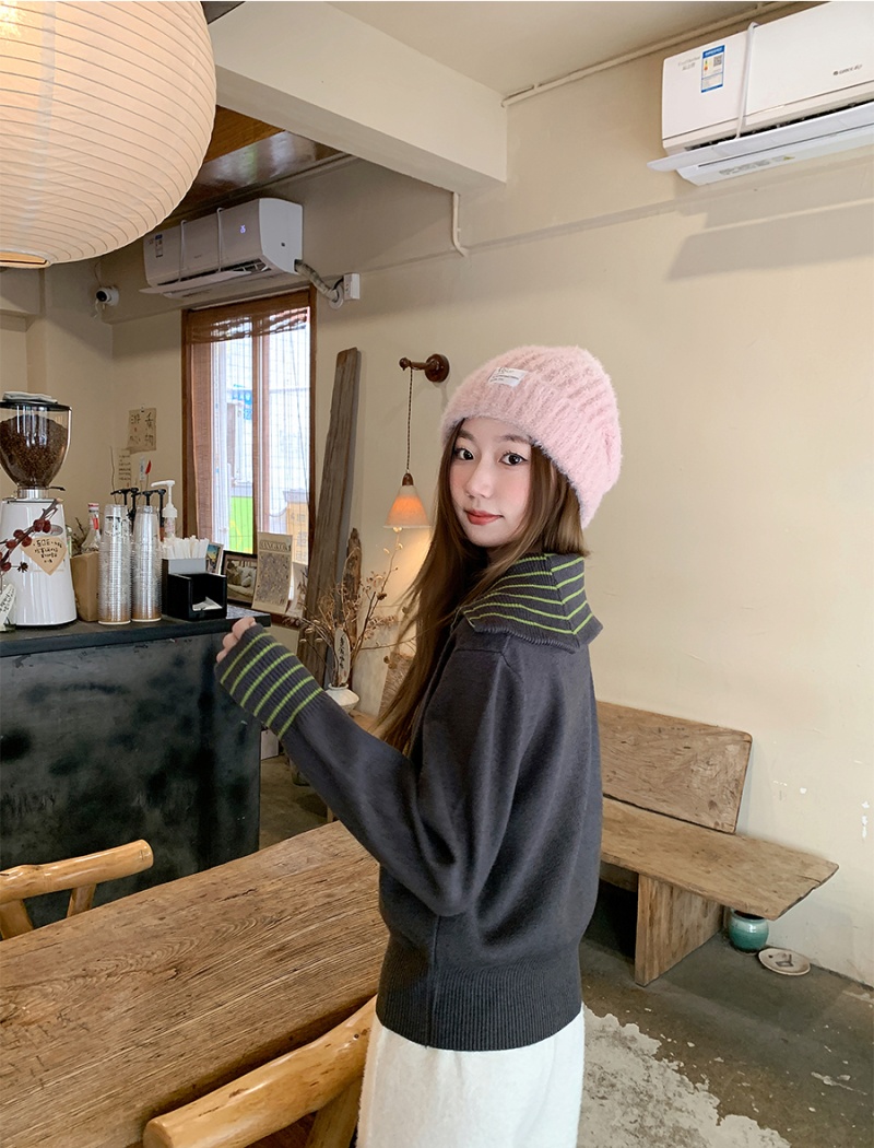 Unique slim tops double zip stripe cardigan for women