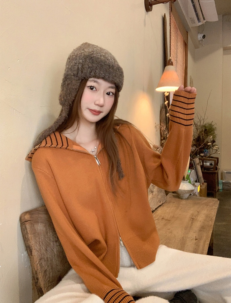 Unique slim tops double zip stripe cardigan for women